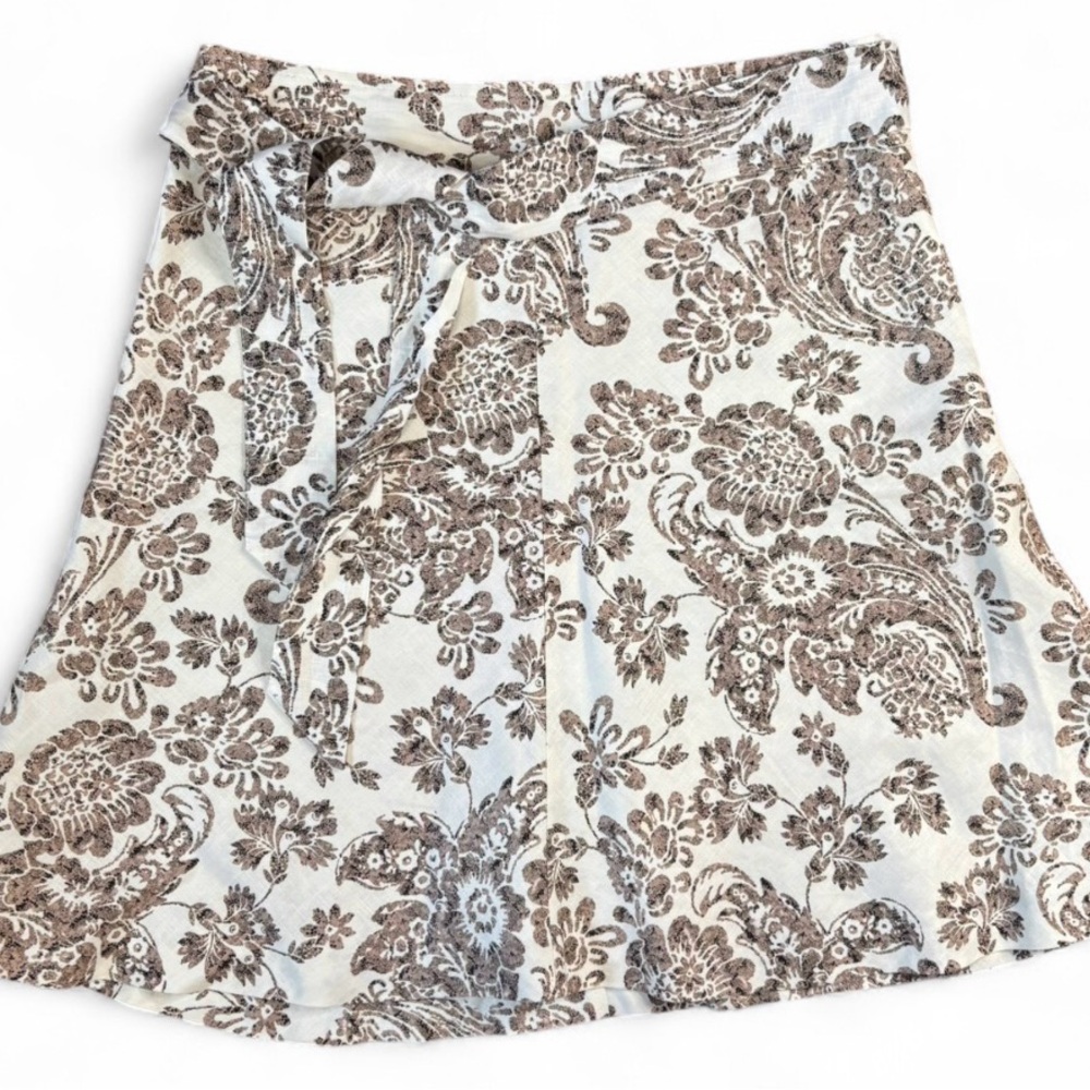 Merona Women’s Cream and Brown Paisley Floral A-Line Skirt With Linen Belt